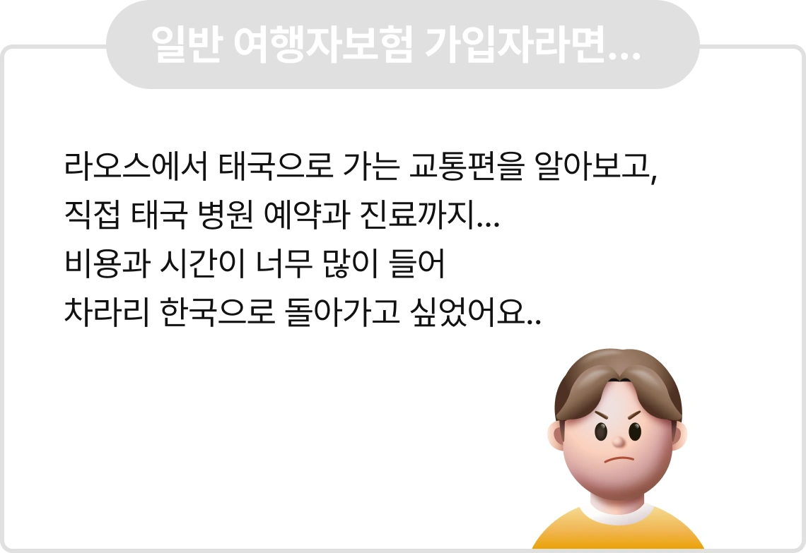 Q. 라오스 주재원 근무중
발견된 신장결석. 
라오스 병원에서는 치료가 어려워
태국까지 의료 이송이 필요한 상황.